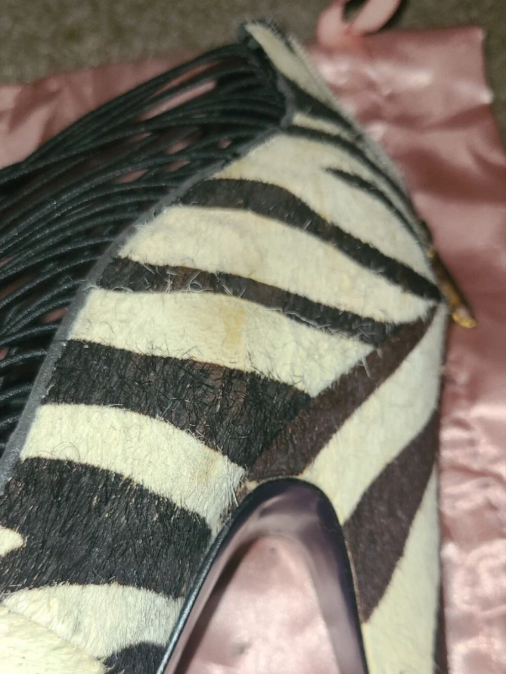 Zebra Print Platform Stiletto Pump with Black Strappy Upper